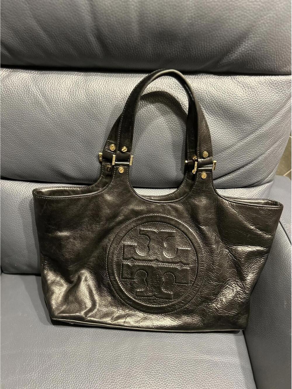 Tory Burch Black Leather Tote Handbag